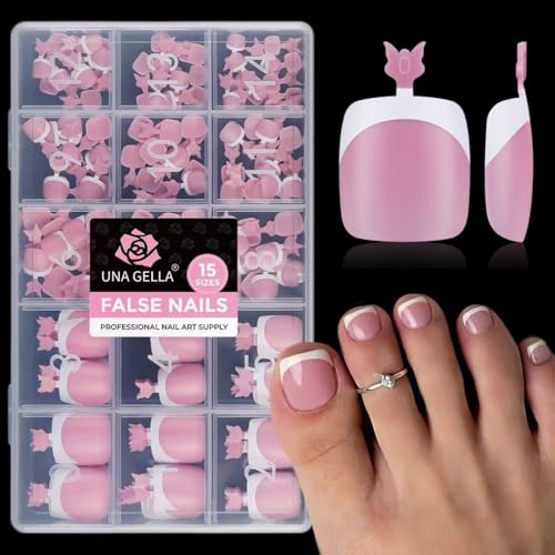 Image of UNA GELLA French Press On Toenails - 15 Sizes Pre-Etched Berry Pink French Toe Nail Press Ons Soft Square Gel False Toenails Fake Toe Nails 180Pcs for Women Big Toes Nail Extensions Pedicure Home DIY