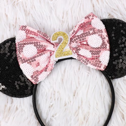 CANMIL 2nd Birthday Headband for Girls Sparkly Sequin Hair Accessory with Bow for Birthday Party Celebration