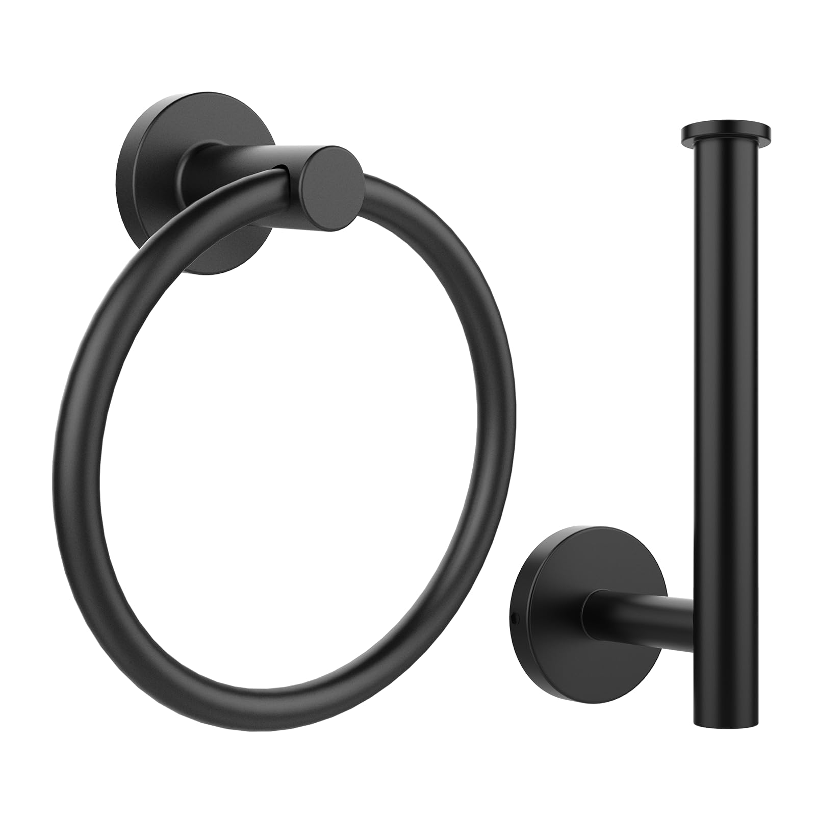 SetSail Towel Holder for Bathroom Wall Matte Black Stainless Steel Bathroom Accessories Set Includes Towel Ring and Toilet Paper Holder, Drill Hole
