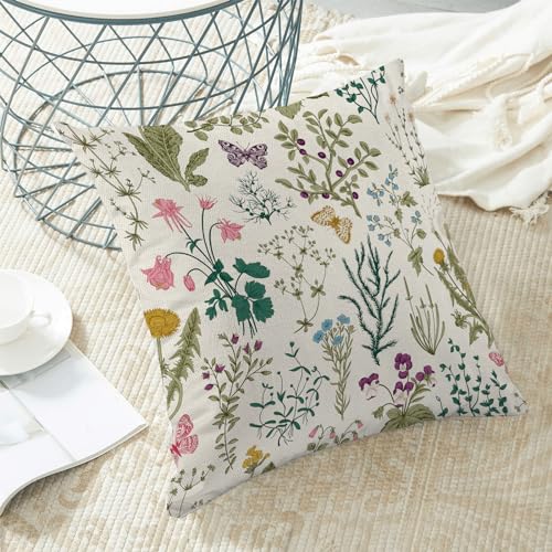 Image of AEIOAE Spring Pillow Covers 16x16 Inch Set of 2,Sage Green Teal Wild Flower Plant Throw Pillows Case,Seasonal Floral Outdoor Decorative Linen Farmhouse Decor Cushion Covers for Home Sofa Bed Couch