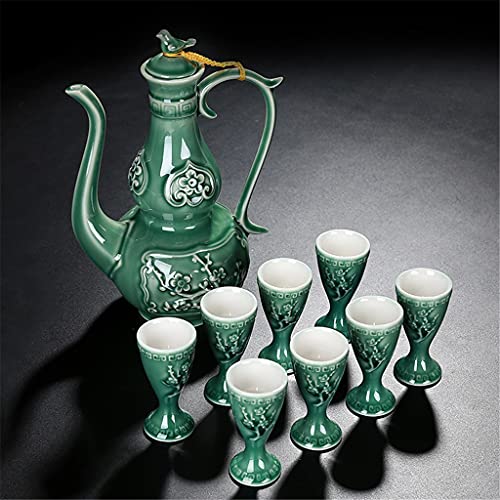 Dispensador de vino de regalo, copa de vino blanco, celadón, juego de vino de cerámica, Flagon, taza antigua, copa de vino trípode (color: A) (B)