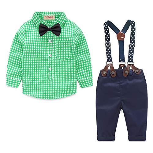 Yilaku niño Ropa Pascua Conjunto de Camisa y pantalón a Cuadros Pajarita Pajarita y Tirantes Bebe Ropa de niño de Pascua Verde de 2 años