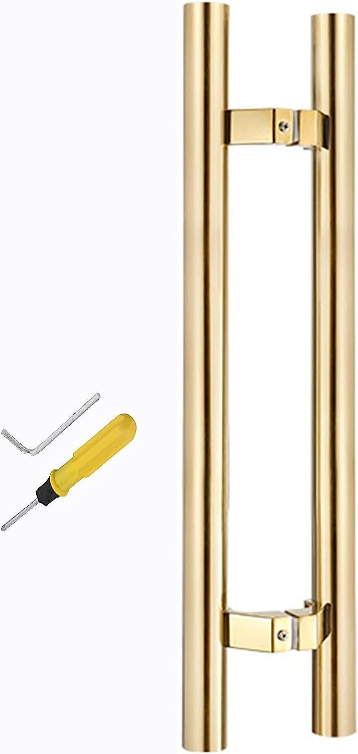 CWCQGH Door Handle Modern Barn Brushed - Double Side Mounted,Stainless Steel Push Pull for Glass Shower Door/Front Wooden Doors,Interior Exterior Entry Door Handle,Gold-80Cm(31.5In)