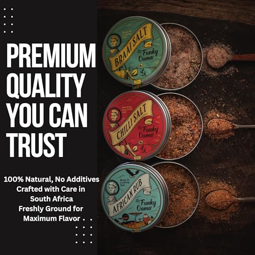 Funky Ouma Chilli Salt 90g – Afrikanisches Chilisalz mit Meersalz & Chili – 100% natürlich, vegan, glutenfrei – Würziges BBQ- & Küchengewürz für Fleisch, Gemüse, Pizza, Guacamole & Cocktails