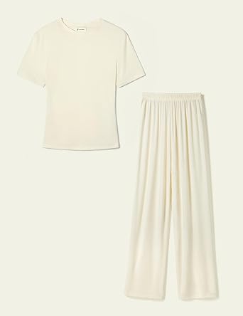 LilySilk Women Silk Jersey Pajama Set Slim Fit Short Sleeve Top Silk Lounge Sleepwear Homewear Ladies Breathable