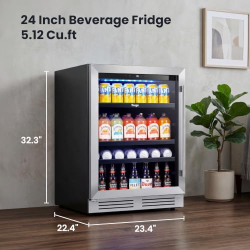 Image of Yeego Beverage Refrigerator Cooler - 24 inch 180 Cans Mini Fridge with Glass Door, 34-54 ℉ Under Counter Refrigerator Built-in for Wine Beer Soda for Bar Bedroom Office(Left-Hinged)