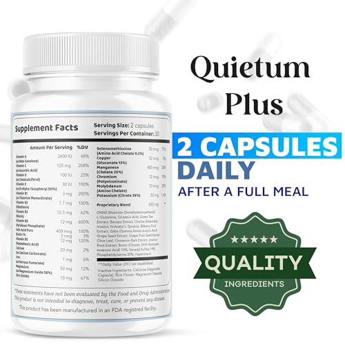 Quietum Plus - Official Quietum Plus Advanced Supplement Formula, Original Quietum Plus Reviews, All Natural QuietumPlus Advanced Formula for Healthy Ear, 60 Capsules for 1 Months