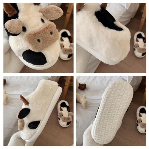 Cute Fuzzy Cow Slippers for Women, Cartoon Plush Warm Cow Slippers for Girls Funny, Novelty and Soft Cotton Slippers, Women's Winter House Slippers Suitable for Indoor Bedroom Dormitory3
