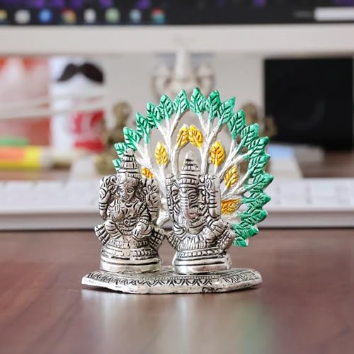 Image of KridayKraft Mini Laxmi Ganesh Murti - Divine Lord Idol for Home & Office Decor, Intricately Designed Pooja Statue & Spiritual Showpiece for Living Room, Bedroom, Temple (Silver)