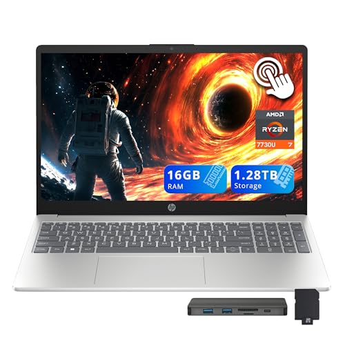HP 15.6�C���` FHD IPS �^�b�`�X�N���[���m�[�g�p�\�R���AAMD Ryzen 7 7730U�A16GB RAM�A1.28TB�X�g���[�W(1TB SSD+288GB�h�b�L���O�X�e�[�V�����Z�b�g)�AAMD Radeon Graphics�A�e���L�[�A