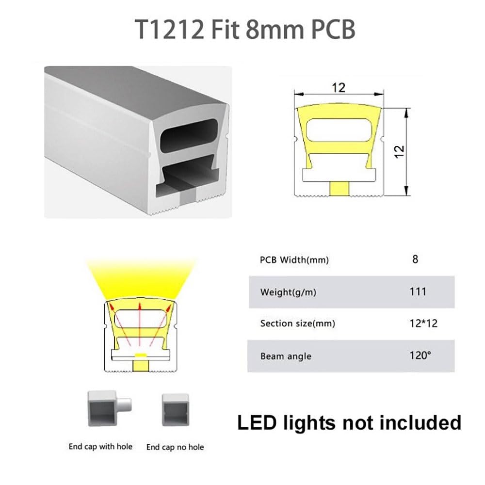 Weiß/Schwarzer wasserdichter LED-Neon-Silikon-Lichtstreifen, Außenschlauch, 1/2/3/4/5 m, schneidbar, 1 Stück(White-1212,1m)