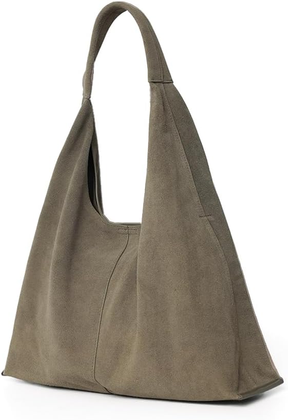 VAKAER Genuine Suede Leather Hobo Bag for Women, Slouchy Oversized Crescent Shoulder Tote Purse with Detachable Zip Pouch
