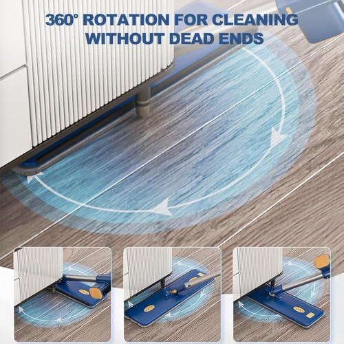 Großer flacher Wischmopp und Eimer Set, Bodenwischer zum Reinigen von Böden, 360° drehbarer Bodenreinigungsmopp mit 6 waschbaren Mikrofaser-Pads, Bodenwischer für Hartboden Trocken Nasswischer – Bild 6