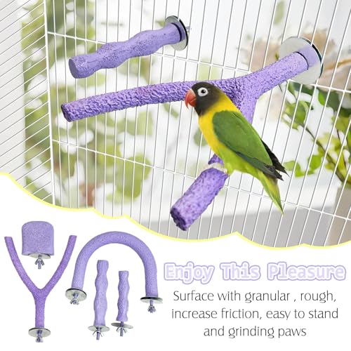 Image of PINVNBY 5 Pack Bird Perch Resin Bird Beak Grinding Stone Parrot Cage Stand Platform Foot Claws Trimmer Chew Toy Cage Accessories for Budgie Cockatiel Conure Lovebird Finch (Purple)