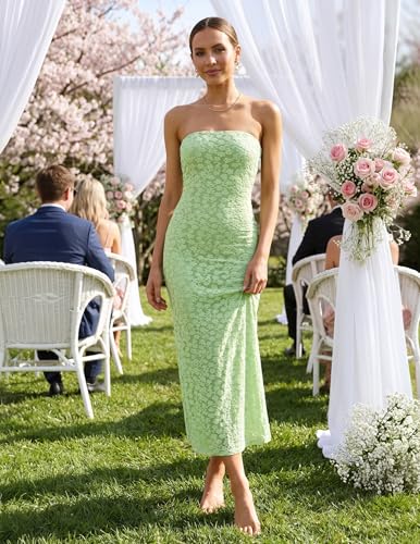 Image of ZESICA Women's 2026 Summer Floral Strapless Bodycon Midi Dress Off Shoulder Beach Formal Cocktail Wedding Guest Long Dresses