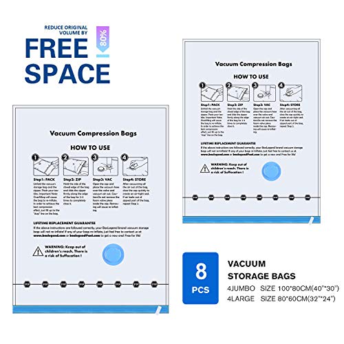 Vacuum Storage Bags 8 Pack(4Jumbo, 4Large), Premium Space Saver Bags For Clothes Duvets Blankets Pillows Comforters, Travel Storage. (8Pack) (8 Pack) #TOP6