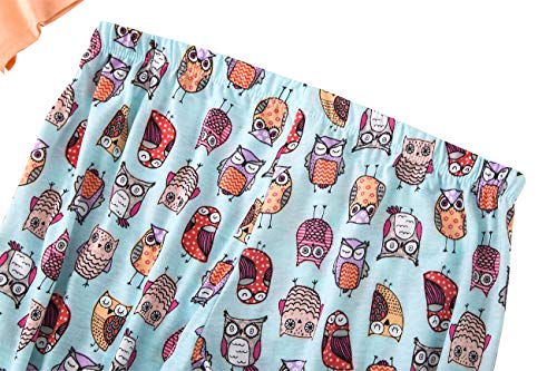 Image of CHUNG Women Cotton Pajama Sets Sleepwear pjs Short Sleeve Shirt Capri Length Crop Pants Cute Vivid Print