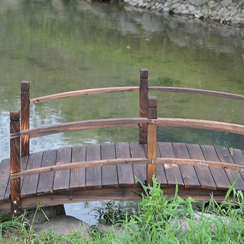 BsxiouY A,Puente De Madera Carbonizada para Exteriores, 140X60x53cm: Ideal para Estanques, Patios Traseros Y Arroyos, con Rieles De Seguridad Resistentes Y Encanto Rústico