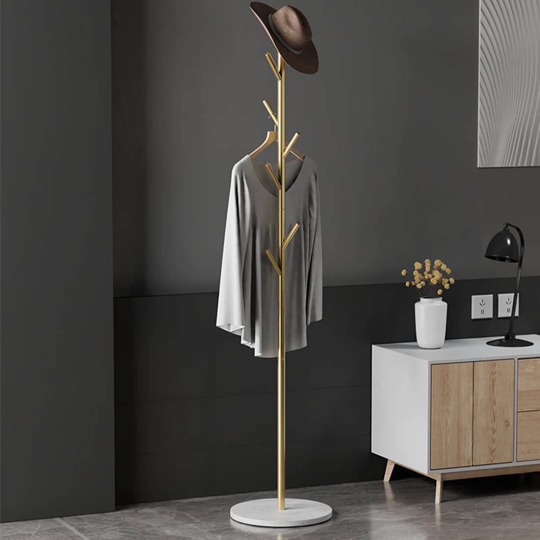 Coat Rack Metal Freestanding Coat Rack Garment Rack for Clothes, Bags, Hats Clothes Stand Organizer for Home, Office, Entryway, Hallway (Gold)