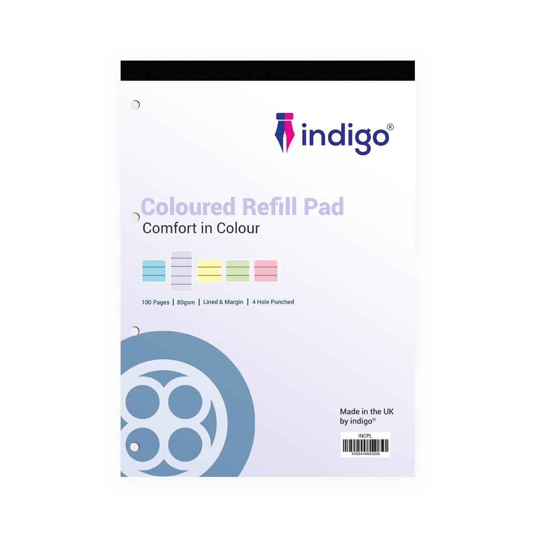 indigo® Dyslexia Pad A4 Coloured 8mm Lined & Margin 100 Pages Tinted Refill Pad (Lavender, Pack of 4)