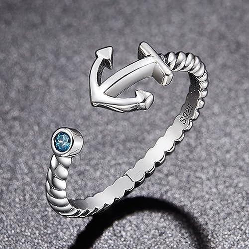 Xoyoyzu 925 Sterling Silver Boat Anchor Cubic Zircon Cross Ring Expandable Open Rings Adjustable Women Jewelry #TOP1