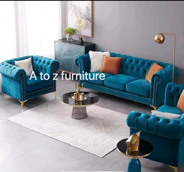 Image of A to Z Furniture Modern Classic Fabric & Valvet Tufted Chesterfield Sofa Living Room and Office (Teal Green [A])