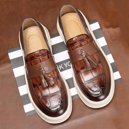 Men's Leather Platform Slip On Tassel Loafers Round Toe Low Top Comfort Non-Slip Luxury Dress Shoes Casual Formal Business Work Penny Loafers3