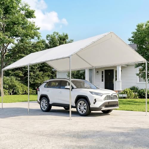 Image of Outsunny 10'x20' Carport Outdoor Heavy Duty Galvanized Car Canopy White