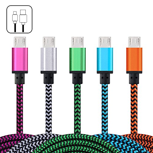 USB Cable, FiveBox 5-Pack Premium Nylon Braided 3FT High Speed USB 2.0 A Male to Micro B Sync Data & Charge Cable for Android, Samsung Galaxy S7, S6, PS4, HTC, LG, Sony, BlackBerry and More