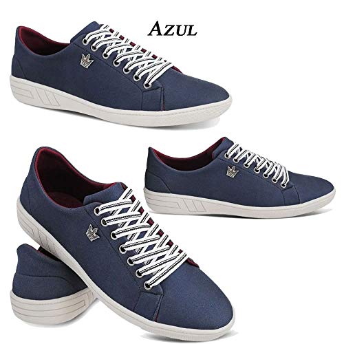 Kit 3 Sapatênis Masculino Tênis Com Sola Costurada Em Lona Flexível 501-DB Cor:Preto, Azul e Café;Ta