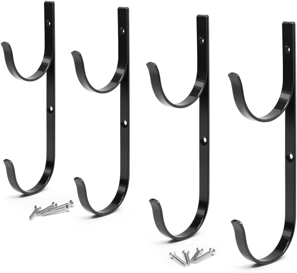 Aquatix Pro Pool Pole Hanger Premium 4pc Black Aluminium Holder Set, Ideal Hooks for Telescopic Poles, Skimmers, Leaf Rakes, Nets, Brushes, Vacuum Hose, Garden Tools and Swimming Pool Accessories