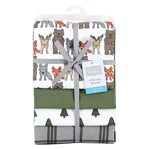 Image of Hudson Baby Unisex Baby Cotton Poly Flannel Receiving Blankets, Wild Forest, One Size