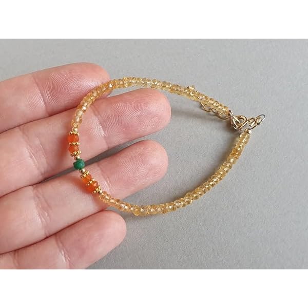 LKBEADS citrine, emerald rondelle  3.5 mm faceted 8inch Sterling Silver Stacking Beaded Bracelet, Simple Layering, Dainty Gemstone Bracelet, Fine Jewelry, Minimalist,