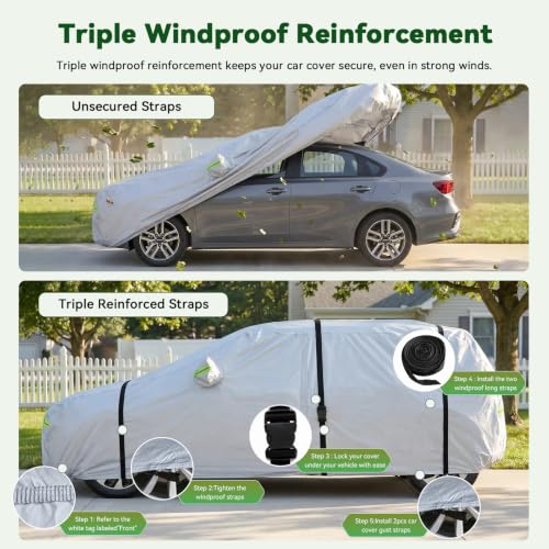 Image of AUQDD 6-Layers Premium Hatchback Car Cover Waterproof All Weather Weatherproof UV Sun Protection Snow Dust Storm Resistant Outdoor Exterior Custom Form-Fit Full Padded Car Cover with Straps -173 inch K18
