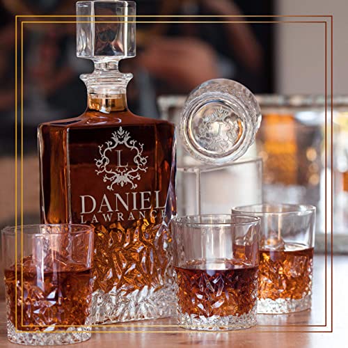 Personalized Whiskey Decanter and Glass Set with Gift Box Option Gifts for Dad Retirement Anniversary Housewarming Bourbon Scotch Whisky (SET 800 ml)