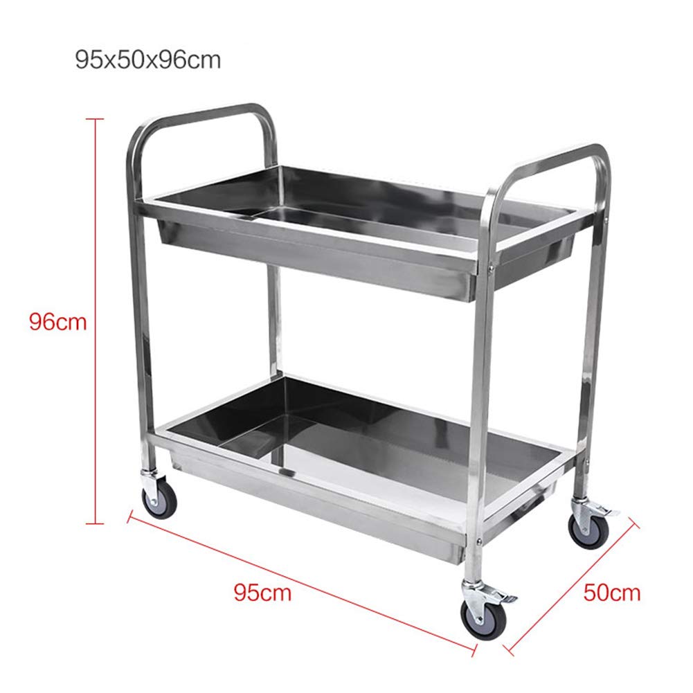 Carrito rodante de acero inoxidable de 2 niveles para comedor, restaurante, hotel y laboratorio, perfecto para servir platos, recoger cuencos y herramientas