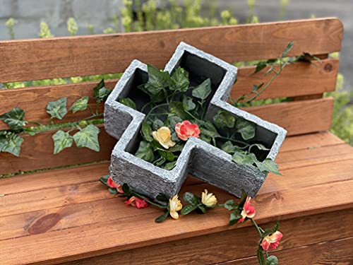 Pot de fleurs croix funéraire résistant au gel et intempéries en pierre