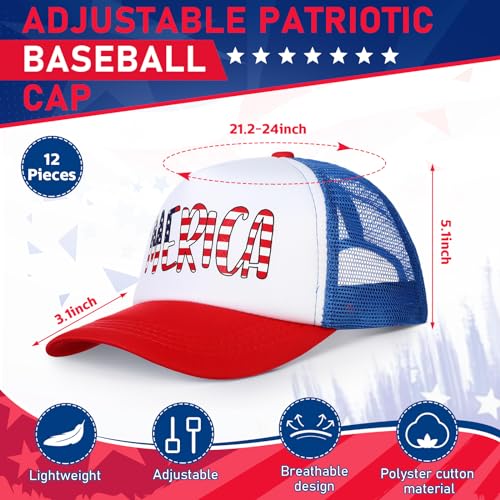 Image of Jeyiour 12 Pack 4th of July Hat Bulk, Patriotic 250th Anniversary Trucker Hats USA Adjustable Baseball Caps for Men Women