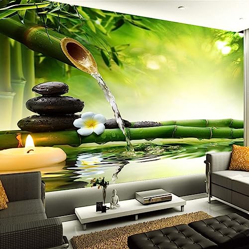 GIVLWF Papier Peint de 3D Pierre De Bambou Vert, Pierre Zen De Méditation Panoramique Déco Mural - pour Salon Chambre D'Enfant Décoration Murale 150 x 105 cm