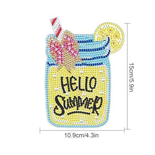 Image of AiYuanzsh Hello Summer Diamond Painting Hanging Kit, DIY 5D Jar Lemon Drink Sign Ornament, Diamond Art Hanging for Adults, Door or Wall Summer and Holiday Decoration, Handmade Crystal Art Gift