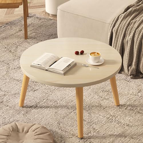 HXNXSY ローテーブル 円型 ちゃぶ台 木製 テーブル 円形卓上 組立簡単 ミニテーブル ベッドテーブル 一人暮らし テーブル 傷防止フットマット フロアテーブル 携帯便利 広々とした卓上 無垢材の脚 お手入れ簡単 丈夫で安定感がある(木目ホワイト,4