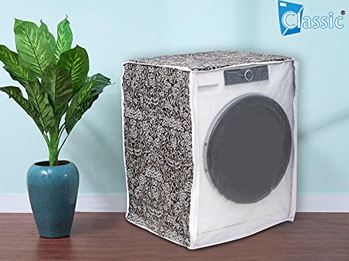 Image of Classic Front Load Washing Machine Cover Suitable For IFB 5.5 Kg, 6 Kg, 6.5 Kg (50cmsX63cmsX81cms, Black Flower, Medium)