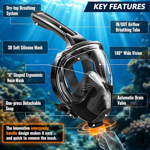 Máscara de snorkel facial completa Aegend para adulto con asa de emergencia miniatura 3