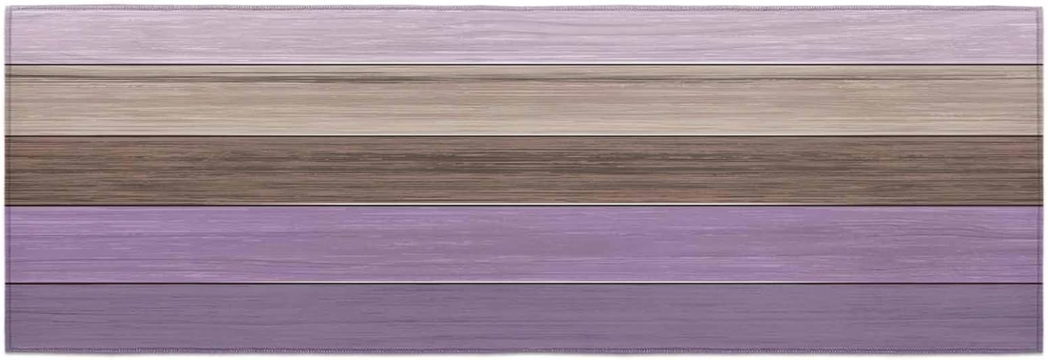 Indoor Door Mat Non-slip Entrance Rug with TPR Backing Soft Absorbent Bath Mat Vintage Farm Wood Grain Lavender Purple and Brown Gradient Doormat Washable Front Door Rug Inside Floor Mats 20x47 Inch