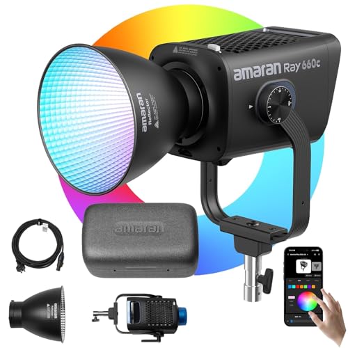 Amaran Ray 660c RGBWW LED�r�f�I���C�g 660W���o�� �t���J���[COB�B�e�p���C�g ��̌^AC�d���݌v IP54�h�o�h�� 2,300K-10,000K OmniColor�G���W������ Sidus Link�A�v��/DMX����Ή� �{