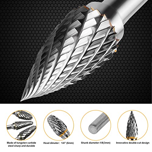 SoundZero 6 Stück Hartmetall-Frässtift-Set, Doppelschnitt-Frässtifte, Hartmetall Rotationsfräser-Set Schaftfräser, Mit 1/8 Schaft, Für Schleifmaschine, Schnitzen, Metallpolieren, Gravieren, Bohren