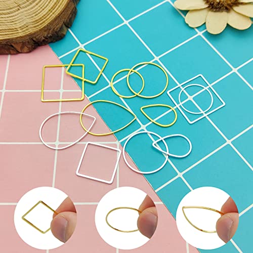 Ximalun 120Pcs Earring Hoop Jewelry Making 3 Shapes Teardrop Square Round Circle Hoop Earring Bulk Open Bezel Pendant Frame for DIY Earring Making Supplies (Gold, Silver) - Thumbnail 7