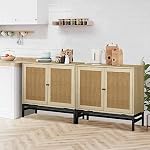 Recaceik Ratten Sideboard Buffet Cabinet/Console Table, Natural Accent Storage Cabinet with 2 Ratten Doors and Metal Legs, Rustic Wood Sideboard Furniture Bedroom, Kitchen Recaceik Ratten Sideboard Buffet CabinetConsole Table Natural Accent Storage Cabinet with 2 Ratten Doors and Metal Legs Rustic Wood Sideboard Furniture Bedroom Kitchen