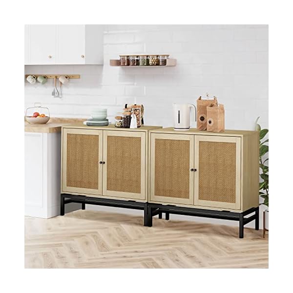 Recaceik ratten sideboard buffet cabinetconsole table natural accent storage cabinet with 2 ratten doors and metal legs rustic wood sideboard furniture bedroom kitchen  urban country home decor
