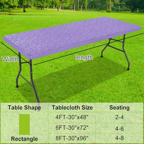Image of Smiry Heavy Duty Vinyl Fitted Tablecloths for 4 Foot Rectangle Tables | Elastic Waterproof Fitted Tablecloths, Wipeable Washable Table Cover for Kitchen, Dining, Camping (Purple, 24 inch x 48 inch)